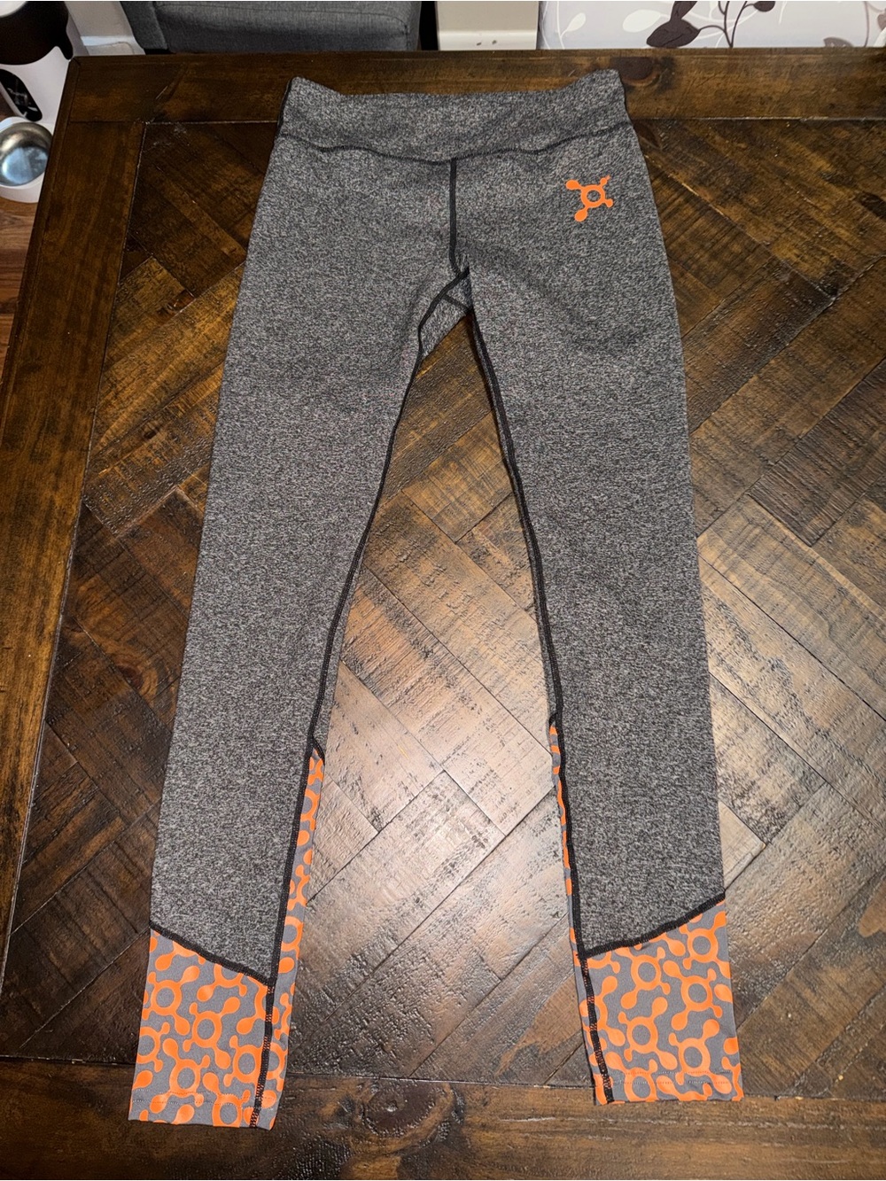 Orangetheory Gray Leggings with Orange Logo & Patterned Cuffs